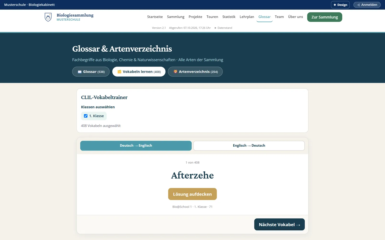 Glossar und CLIL-Vokabeltrainer Deutsch–Englisch
